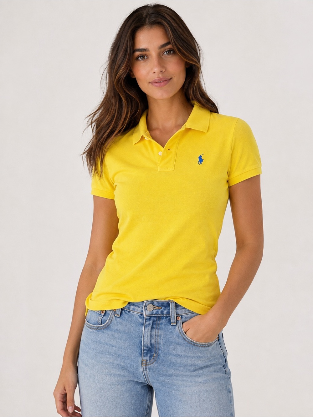 Polo Ralph Lauren The Skinny Polo Women’s Small Yellow Blue Pony Cotton Shirt